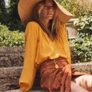 Sézane Alena Silk Peasant Blouse Sunset Saffron